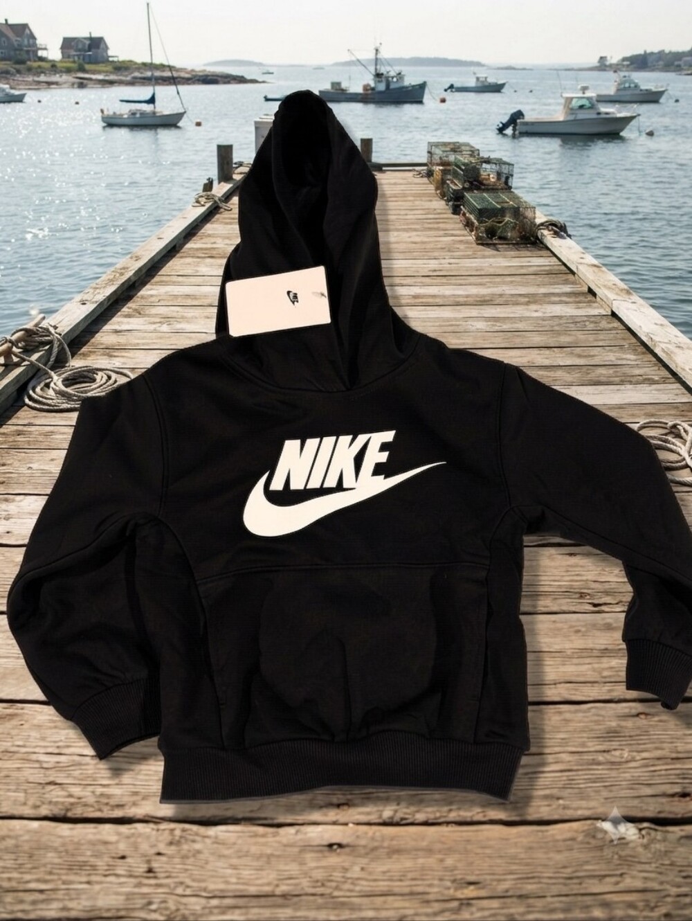 Nike Kids Black Hoodie with White Swoosh